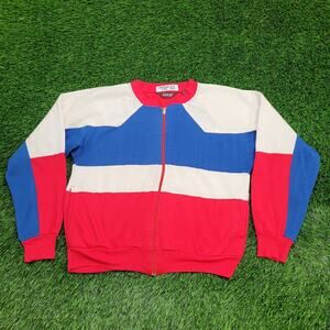 Line-Up Zip Fleece Jacket M/L 22x22 Boxy Cropped Red Blue
